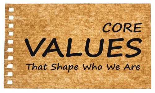 Core Values written on recycled paper
